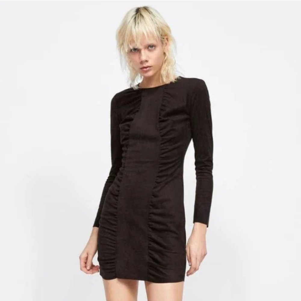 Zara Basic Faux Suede Brown Mini Dress SZ S